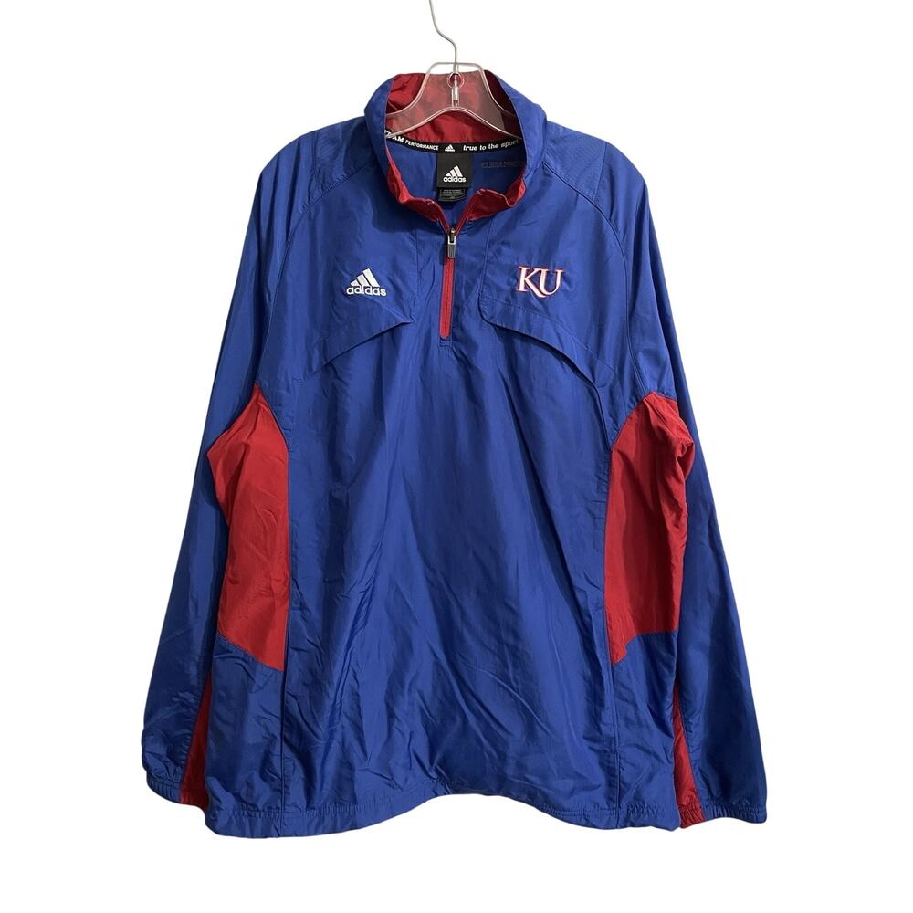 Adidas Kansas University KU Jayhawks NCAA 1/4 Zip Windbreaker Sz Large Blue Red